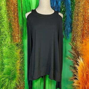 NWT Donna Karan Collection Black Cold Shoulder ‘Refined Matte Jersey Top’ Sz M